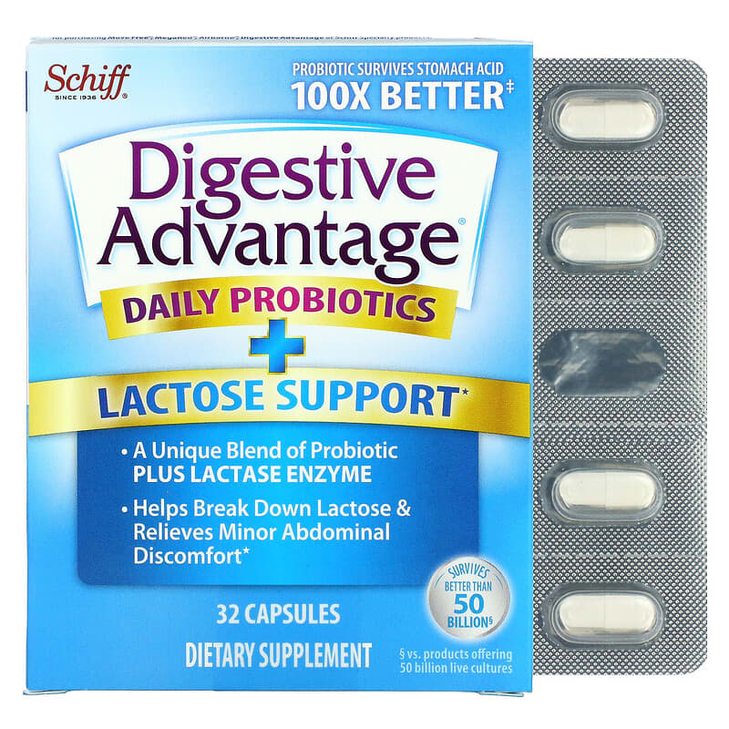 Schiff Digestive Advantage Daily Probiotics + Lactose Support 32 Capsules 8 Thực phẩm chức năng Schiff Digestive Advantage Daily Probiotics + Lactose Support 32 Capsules 815066001010