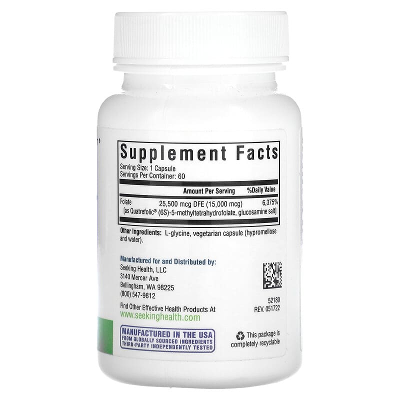 Seeking Health L-5-MTHF L-Methylfolate 25.500 mcg DFE 60 Vegetarian Capsules 2 Thực phẩm bổ sung Seeking Health L-5-MTHF L-Methylfolate 25.500 mcg DFE 60 Vegetarian Capsules 810007521800