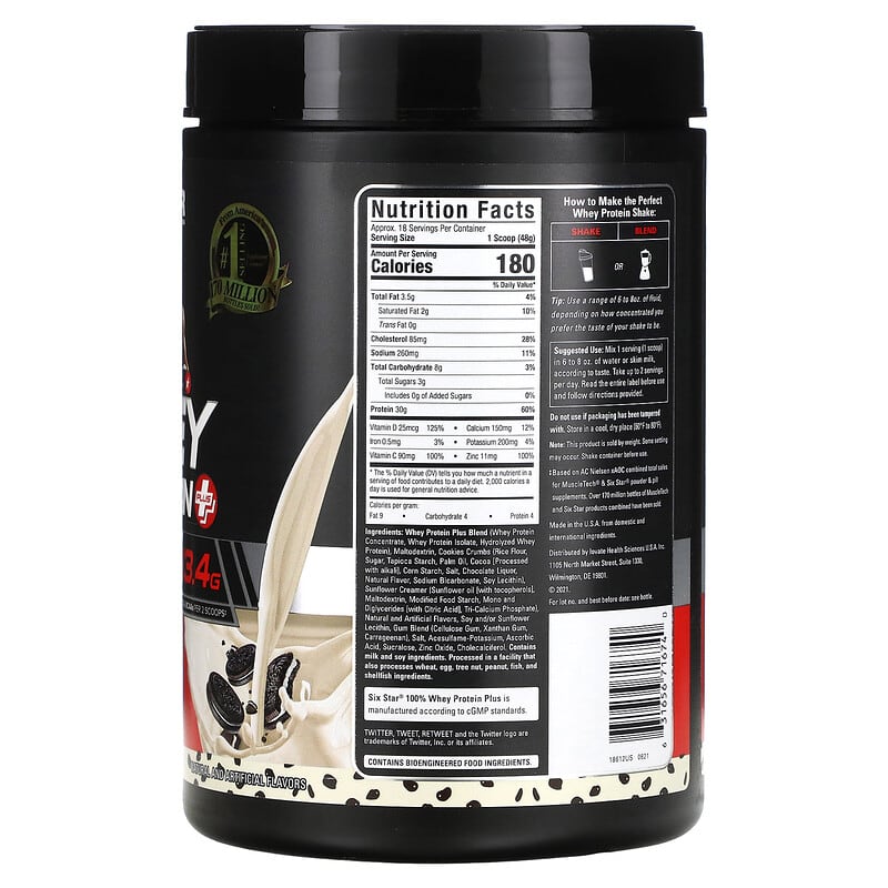Six Star Elite Series 100% Whey Protein Plus Cookies & Cream 1.85 lbs (839 g) 2 Thực phẩm bổ sung Six Star Elite Series 100% Whey Protein Plus Cookies & Cream 1.85 lbs (839 g) 631656716740
