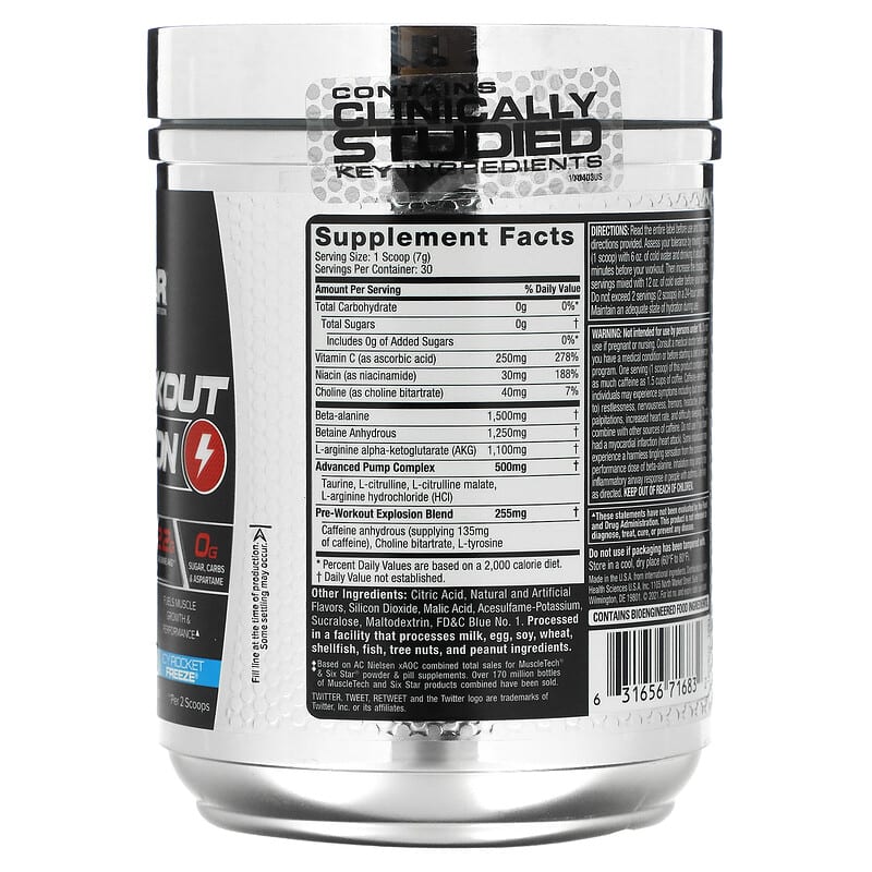 Six Star Elite Series Pre-Workout Explosion Icy Rocket Freeze 7.41 oz (210 g) 2 Thực phẩm bổ sung Six Star Elite Series Pre-Workout Explosion Icy Rocket Freeze 7.41 oz (210 g) 631656716832