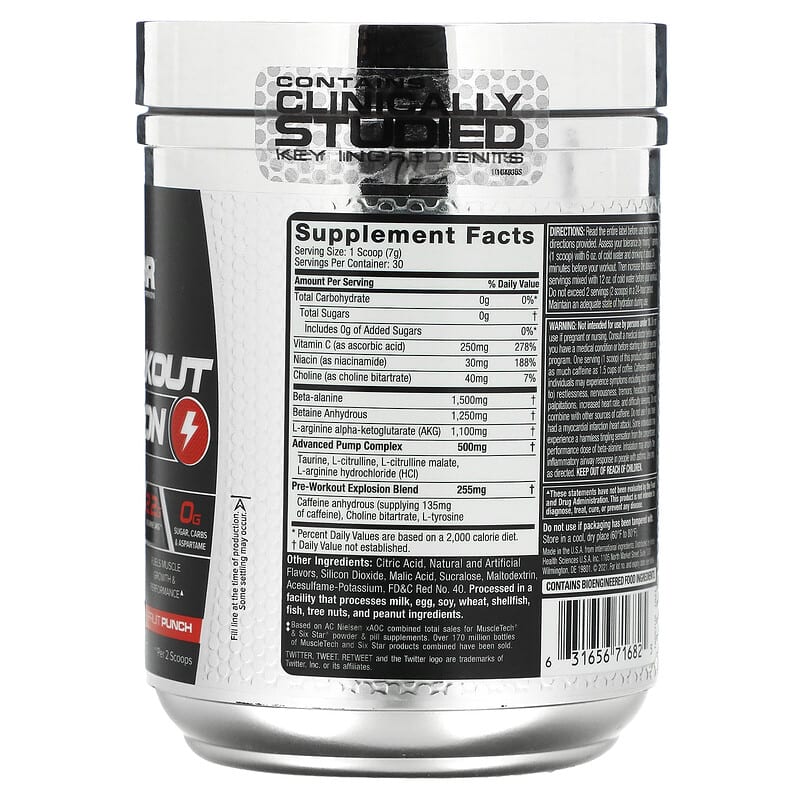 Six Star Pre-Workout Explosion Fruit Punch 7.41 oz (210 g) 2 Thực phẩm bổ sung Six Star Pre-Workout Explosion Fruit Punch 7.41 oz (210 g) 631656716825