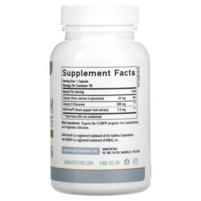 Thực phẩm bổ sung SMNutrition Calcium D-Glucarate + BioPerine 500 mg 90 Capsules 850005458050
