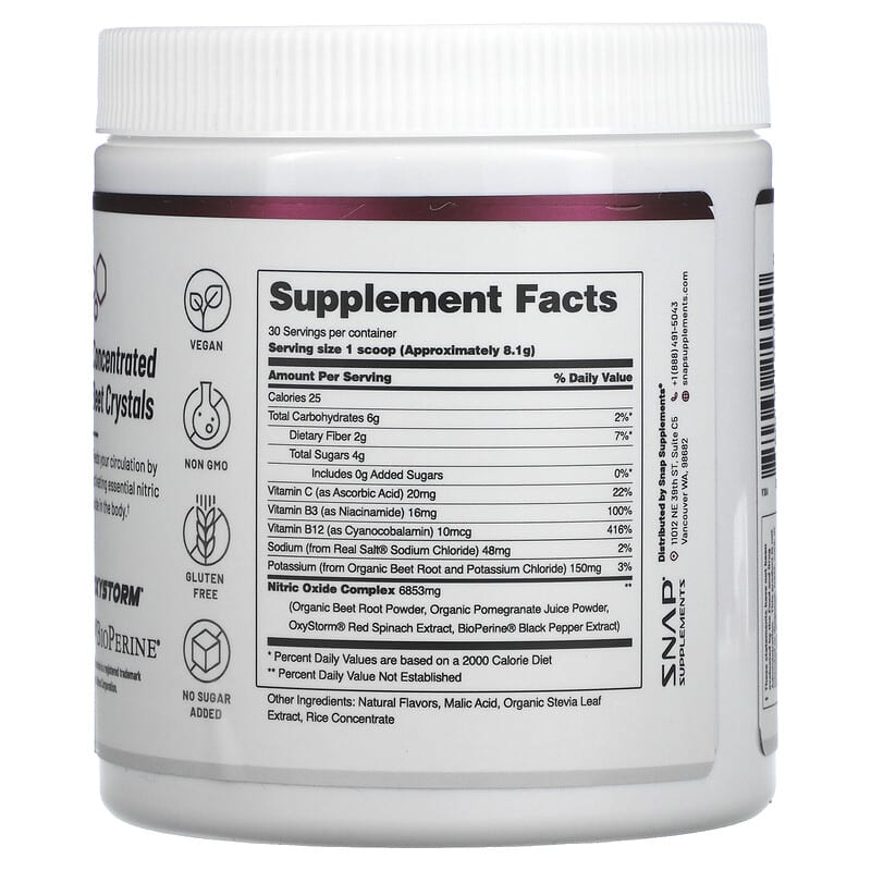 Snap Supplements Nitric Oxide Organic Beets Original Berry 8.8 oz (250 g) 2 Thực phẩm bổ sung Snap Supplements Nitric Oxide Organic Beets Original Berry 8.8 oz (250 g) 850039253010