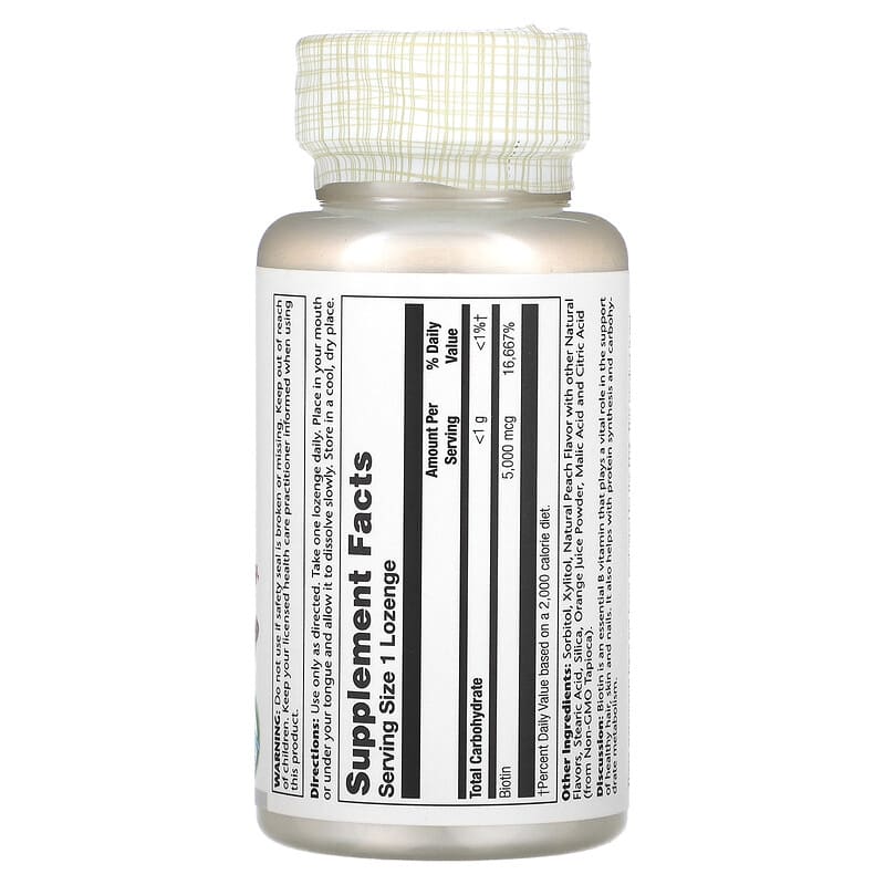 Solaray Biotin Lozenge Natural Peach Strawberry Banana 5.000 mcg 60 Lozenges 2 Thực phẩm bổ sung Solaray Biotin Lozenge Natural Peach Strawberry Banana 5.000 mcg 60 Lozenges 076280435450