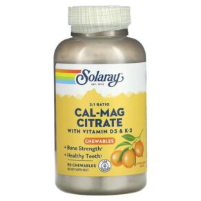 Thực phẩm chức năng Solaray Cal-Mag Citrate with Vitamin D3 & K2 Natural Orange 90 Chewables 076280373691