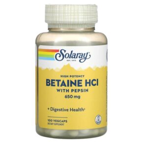 Thực phẩm chức năng Solaray High Potency Betaine HCL with Pepsin 650 mg 100 VegCaps 076280048148