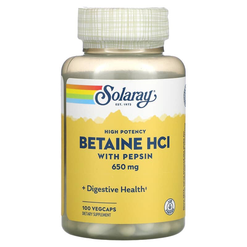 Solaray High Potency Betaine HCL with Pepsin 650 mg 100 VegCaps 8 Thực phẩm chức năng Solaray High Potency Betaine HCL with Pepsin 650 mg 100 VegCaps 076280048148