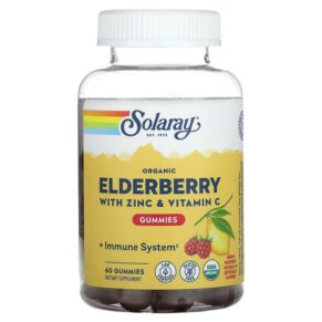 Thực phẩm chức năng Solaray Organic Elderberry Gummies With Zinc & Vitamin C Lemon & Raspberry 60 Gummies 076280635003