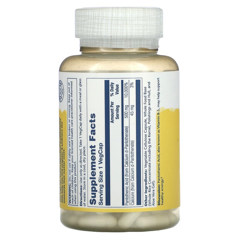 Solaray Pantothenic Acid 500 mg 100 VegCaps 2 Thực phẩm bổ sung Solaray Pantothenic Acid 500 mg 100 VegCaps 076280043808