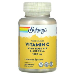Thực phẩm chức năng Solaray Timed Release Vitamin C with Rose Hip & Acerola 1.000 mg 100 Tablets 076280044539