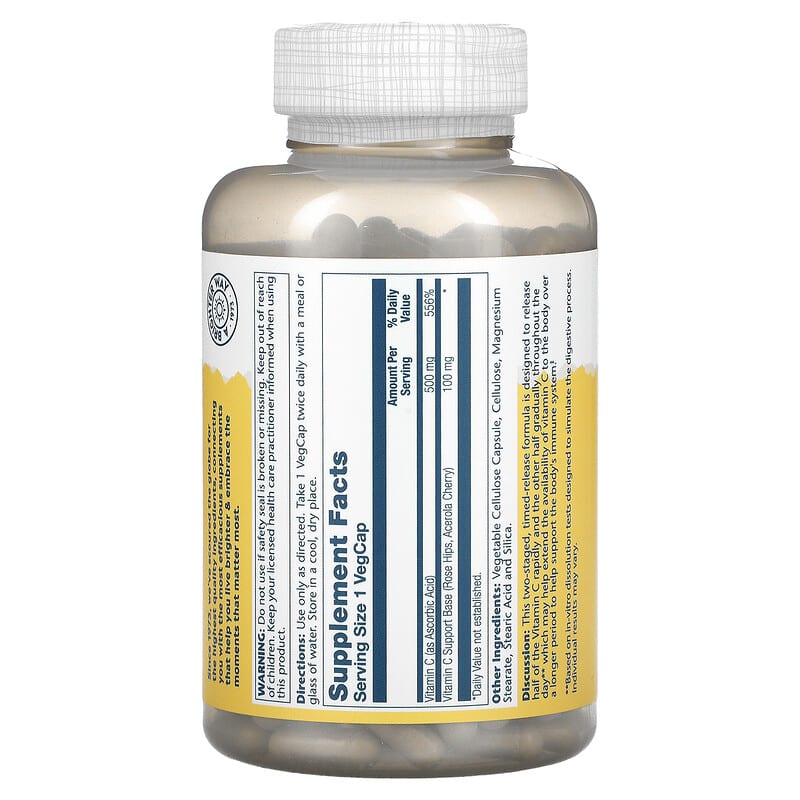 Solaray Timed Release Vitamin C with Rose Hips & Acerola 500 mg 250 VegCaps 2 Thực phẩm bổ sung Solaray Timed Release Vitamin C with Rose Hips & Acerola 500 mg 250 VegCaps 076280044010
