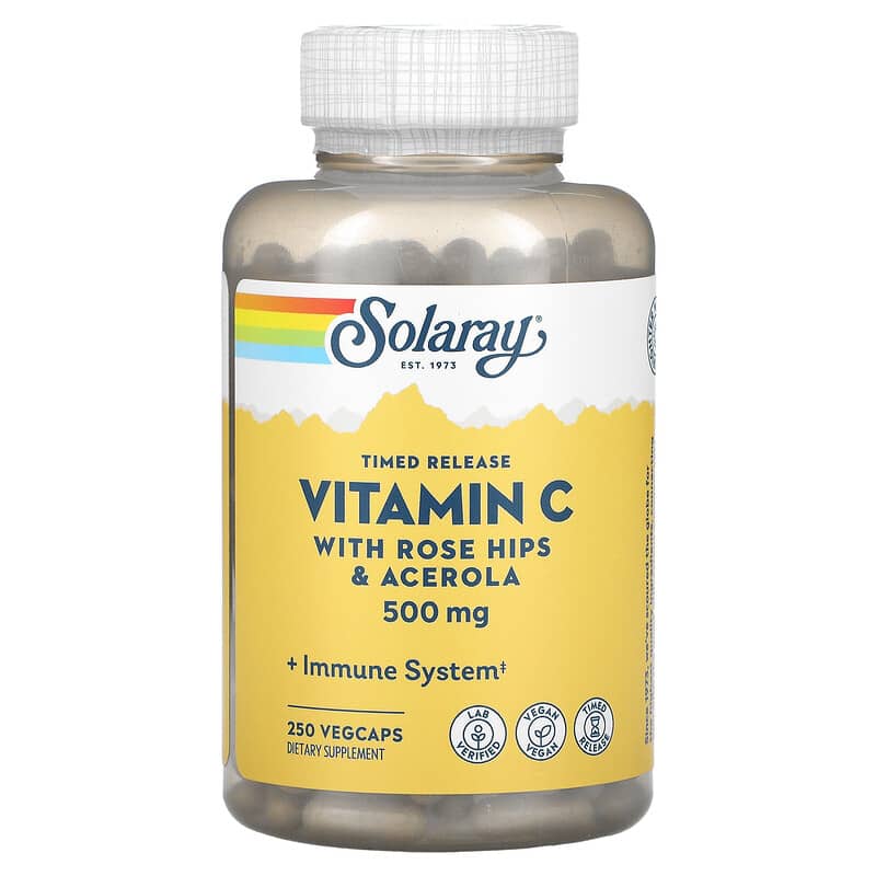 Solaray Timed Release Vitamin C with Rose Hips & Acerola 500 mg 250 VegCaps 8 Thực phẩm chức năng Solaray Timed Release Vitamin C with Rose Hips & Acerola 500 mg 250 VegCaps 076280044010