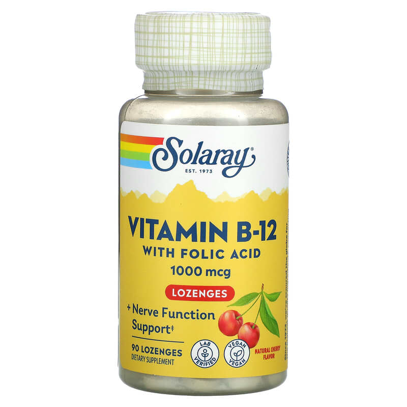 Solaray Vitamin B-12 with Folic Acid Natural Cherry 1.000 mcg 90 Lozenges 8 Thực phẩm chức năng Solaray Vitamin B-12 with Folic Acid Natural Cherry 1.000 mcg 90 Lozenges 076280043457