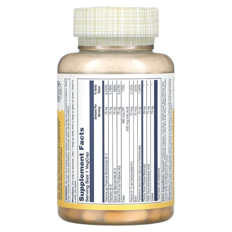 Solaray Vitamin B-Complex 75 Timed-Release 100 VegCaps 2 Thực phẩm bổ sung Solaray Vitamin B-Complex 75 Timed-Release 100 VegCaps 076280042917