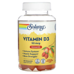 Thực phẩm chức năng Solaray Vitamin D3 Gummies Natural Peach Mango & Strawberry 25 mcg 60 Gummies 076280672299