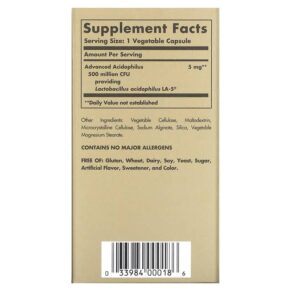 Thực phẩm bổ sung Solgar Advanced Acidophilus 100 Vegetable Capsules 033984000186