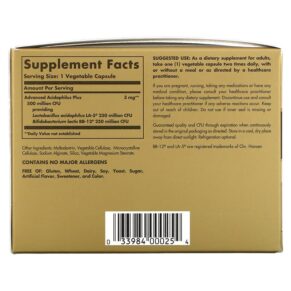 Thực phẩm bổ sung Solgar Advanced Acidophilus Plus 120 Vegetable Capsules 033984000254