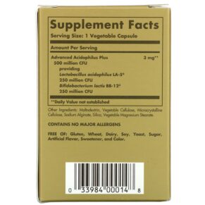 Thực phẩm bổ sung Solgar Advanced Acidophilus Plus 60 Vegetable Capsules 033984000148