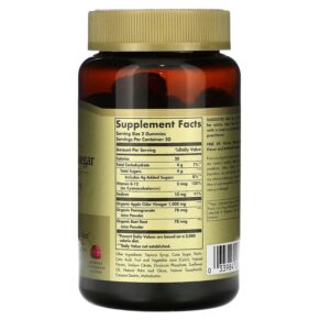 Thực phẩm bổ sung Solgar Apple Cider Vinegar Gummies Raspberry Pomegranate 500 mg 100 Liquid Gummies 033984007123
