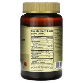 Thực phẩm bổ sung Solgar Apple Cider Vinegar Gummies Raspberry Pomegranate 500 mg 50 Liquid Gummies 033984007109