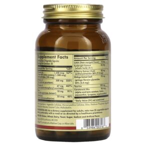 Thực phẩm bổ sung Solgar Bilberry Ginkgo Eyebright Complex Plus Lutein 60 Vegetable Capsules 033984003163