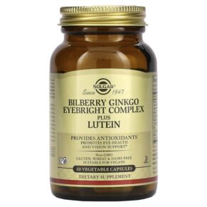 Thực phẩm chức năng Solgar Bilberry Ginkgo Eyebright Complex Plus Lutein 60 Vegetable Capsules 033984003163
