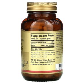 Thực phẩm bổ sung Solgar Biotin 1.000 mcg 250 Vegetable Capsules 033984003125