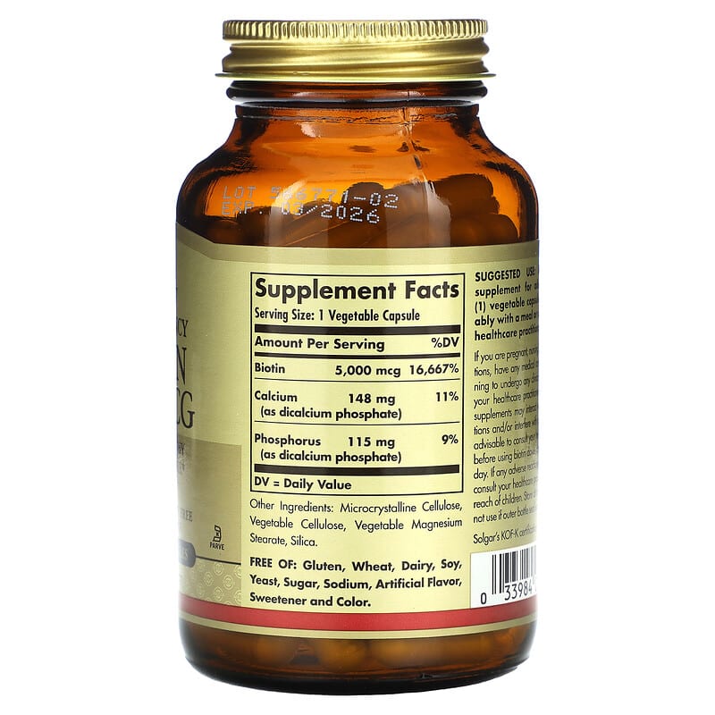 Solgar Biotin 5.000 mcg 100 Vegetable Capsules 2 Thực phẩm bổ sung Solgar Biotin 5.000 mcg 100 Vegetable Capsules 033984003149
