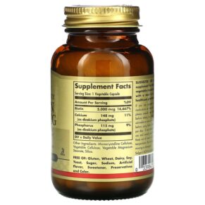 Thực phẩm bổ sung Solgar Biotin 5.000 mcg 50 Vegetable Capsules 033984003132