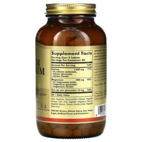 Thực phẩm bổ sung Solgar Calcium Magnesium Plus Zinc 250 Tablets 033984005211