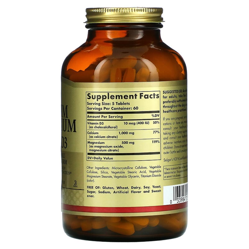 Solgar Calcium Magnesium with Vitamin D3 300 Tablets 2 Thực phẩm bổ sung Solgar Calcium Magnesium with Vitamin D3 300 Tablets 033984005198