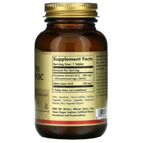 Thực phẩm bổ sung Solgar Cinnamon Alpha Lipoic Acid 60 Tablets 033984008786