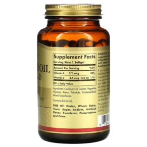 Thực phẩm bổ sung Solgar Cod Liver Oil Vitamins A & D 250 Softgels 033984009417