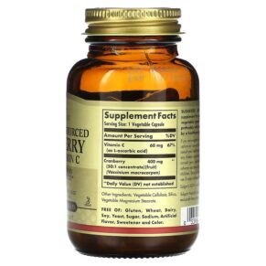 Thực phẩm bổ sung Solgar Cranberry with Vitamin C Naturally Sourced 60 Vegetable Capsules 033984009554