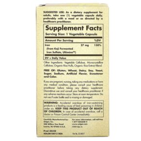 Thực phẩm bổ sung Solgar EarthSource Food Fermented Koji Iron 27 mg 60 Vegetable Capsules 033984005358