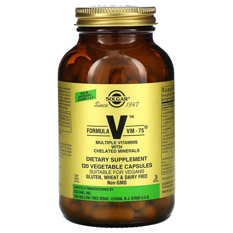 Solgar Formula V VM-75 Multiple Vitamins with Chelated Minerals 120 Vegetable Capsules 8 Thực phẩm chức năng Solgar Formula V VM-75 Multiple Vitamins with Chelated Minerals 120 Vegetable Capsules 033984011670