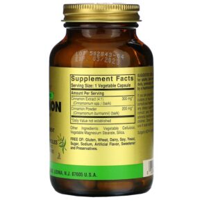 Thực phẩm bổ sung Solgar Full Potency Herbs Cinnamon 100 Vegetable Capsules 033984008779