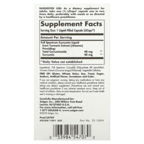 Thực phẩm bổ sung Solgar Full Spectrum Curcumin 60 Licaps 033984547070