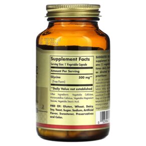 Thực phẩm bổ sung Solgar Glycine 500 mg 100 Vegetable Capsules 033984013704