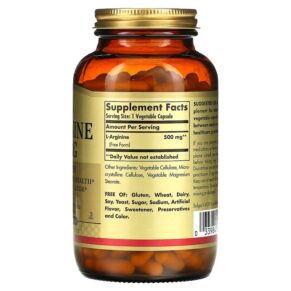 Thực phẩm bổ sung Solgar L-Arginine Free Form 500 mg 250 Vegetable Capsules 033984001428