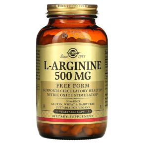 Thực phẩm chức năng Solgar L-Arginine Free Form 500 mg 250 Vegetable Capsules 033984001428