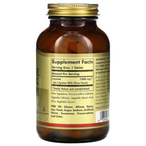 Thực phẩm bổ sung Solgar L-Lysine Free Form 1.000 mg 100 Tablets 033984017016