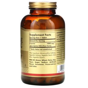 Thực phẩm bổ sung Solgar L-Lysine Free Form 1.000 mg 250 Tablets 033984017023