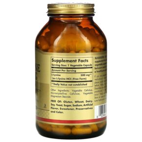 Thực phẩm bổ sung Solgar L-Lysine Free Form 500 mg 250 Vegetable Capsules 033984016828