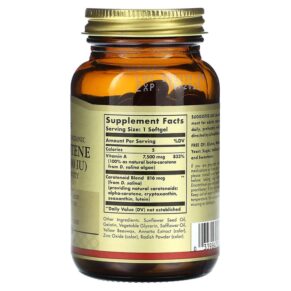 Thực phẩm bổ sung Solgar Naturally Sourced Oceanic Beta-Carotene 7.500 mcg (25.000 IU) 90 Softgels 033984020313