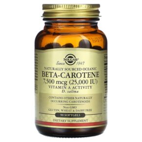 Thực phẩm chức năng Solgar Naturally Sourced Oceanic Beta-Carotene 7.500 mcg (25.000 IU) 90 Softgels 033984020313