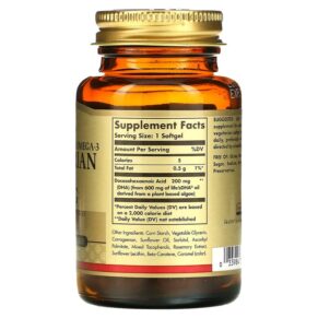 Thực phẩm bổ sung Solgar Naturally Sourced Omega-3 Vegetarian DHA 200 mg 50 Vegetarian Softgels 033984348455