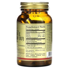 Thực phẩm bổ sung Solgar Naturally Sourced Vitamin E 134 mg (200 IU) 100 Softgels 033984035010