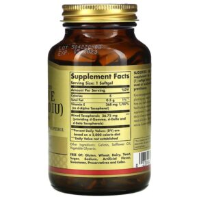 Thực phẩm bổ sung Solgar Naturally Sourced Vitamin E 268 mg (400 IU) 100 Softgels 033984035416