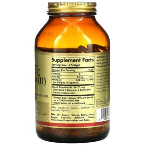 Thực phẩm bổ sung Solgar Naturally Sourced Vitamin E 268 mg (400 IU) 250 Softgels 033984035423